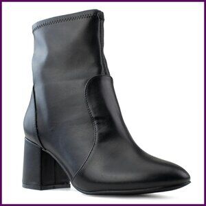 Wide Width Block Heel Ankle Boots - Plus Size Friendly Vegan Material